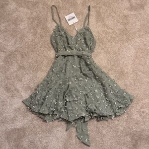 Selfie Leslie Sheri Embellished Chiffon Dress Olive Size M